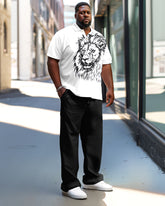 Men's Plus Size Simple Lion Polo Shirt Trousers Suit